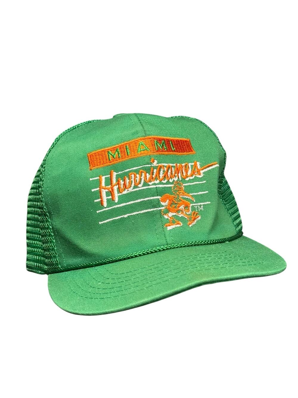 Vintage Green Miami Hurricanes Embroidered Collegiate Trucker Hat Mesh Back